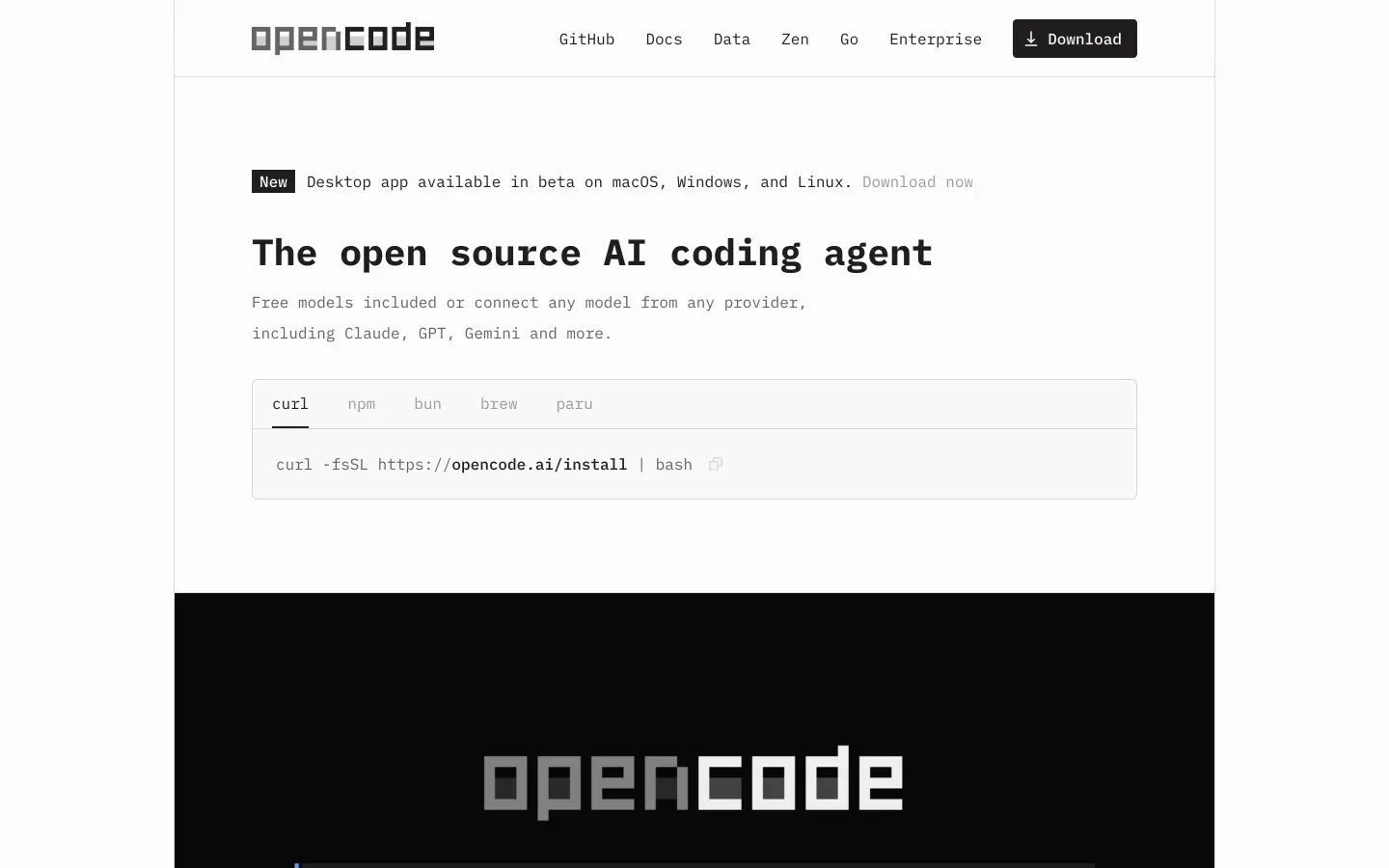 OpenCode homepage