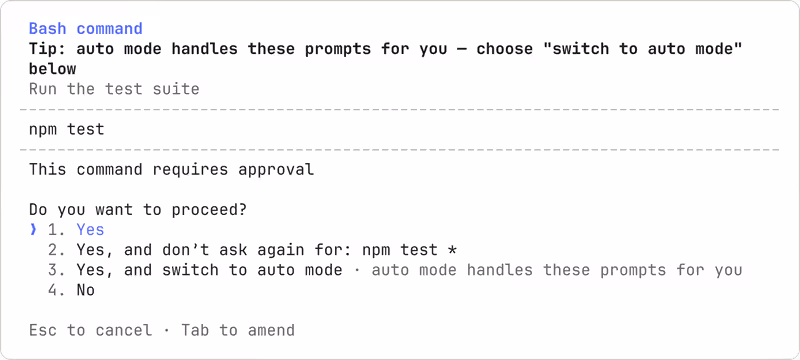 Terminal permission prompt for a bash command