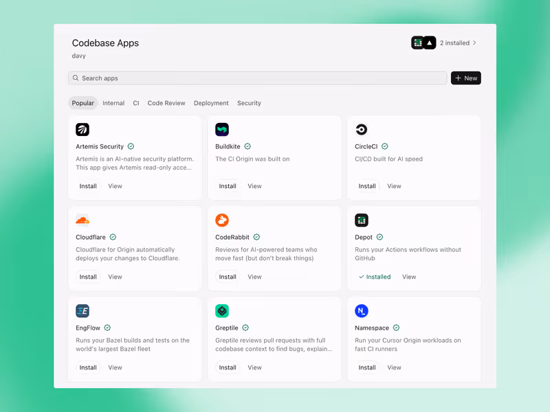 Origin app marketplace listing of apps built with Cursor