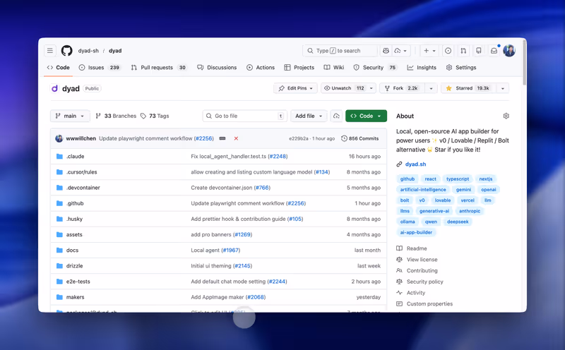 Dyad with GitHub integration and app view