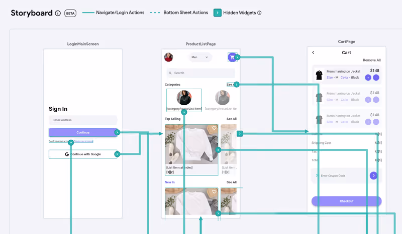 Storyboard of all app pages