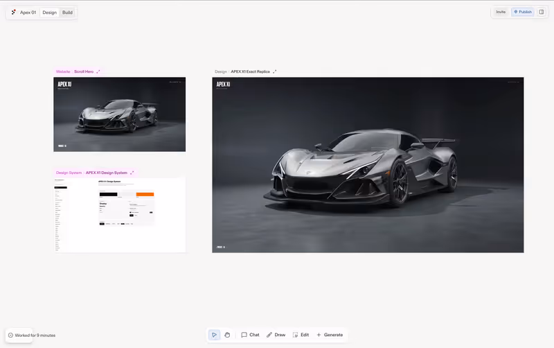Replit Design Canvas overview, infinite surface with design frames