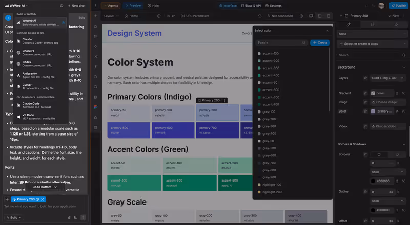 Build with WeWeb AI, then edit with no-code (homepage)